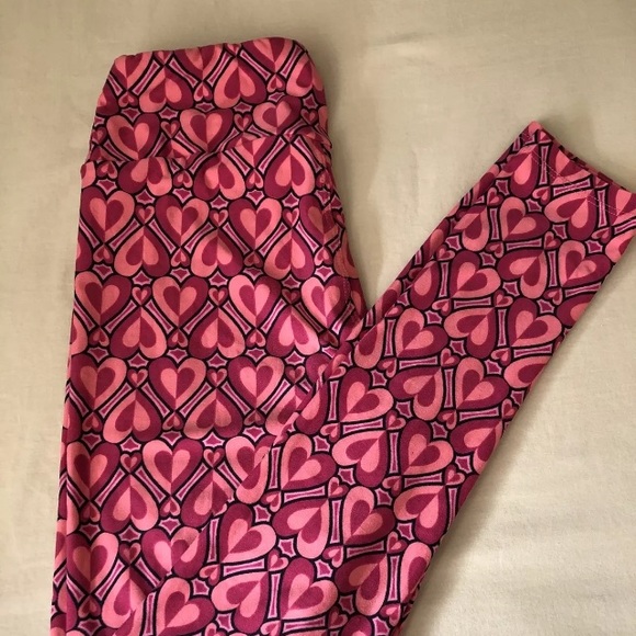 LuLaRoe OS Leggings Hearts. Preloved EUC Soft. Red Pink Black Loungewear - Picture 3 of 7